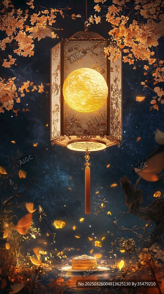 中秋月夜灯笼悬桂飘香