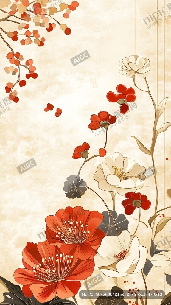 中式花卉装饰插画