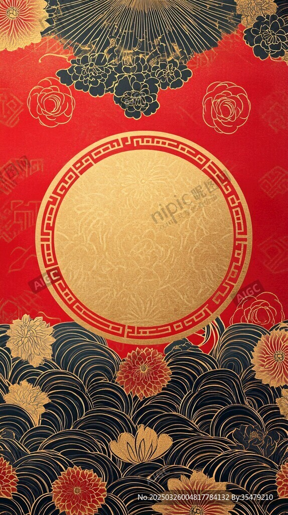 中式古典红金风背景图案
