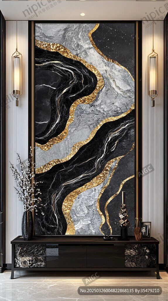 黑金大理石玄关装饰画