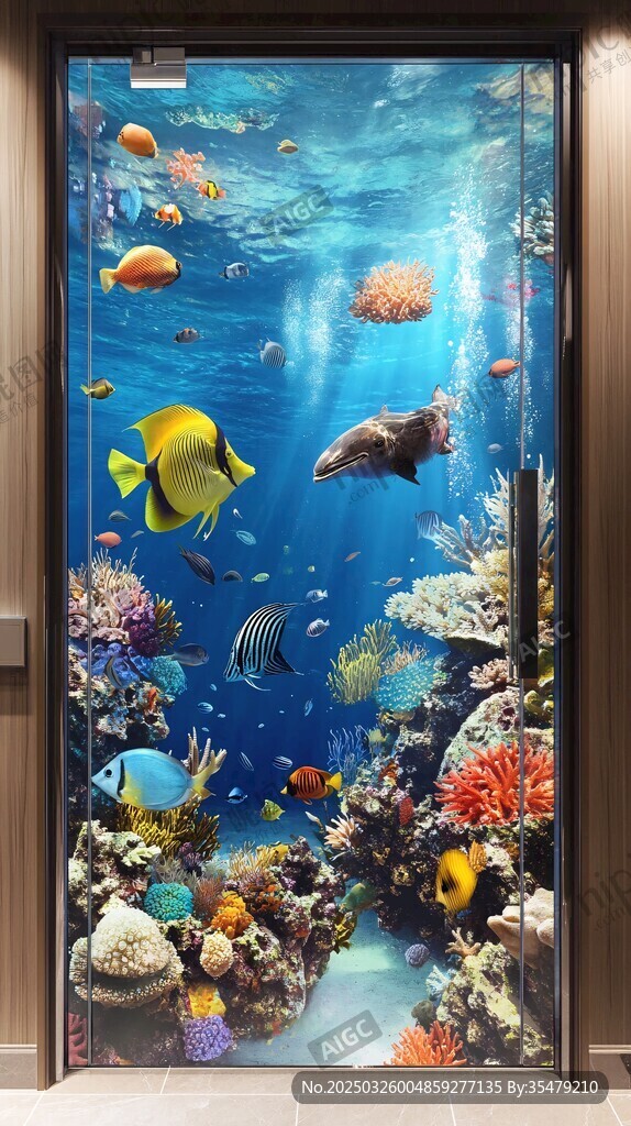 海底世界电梯门壁画景观