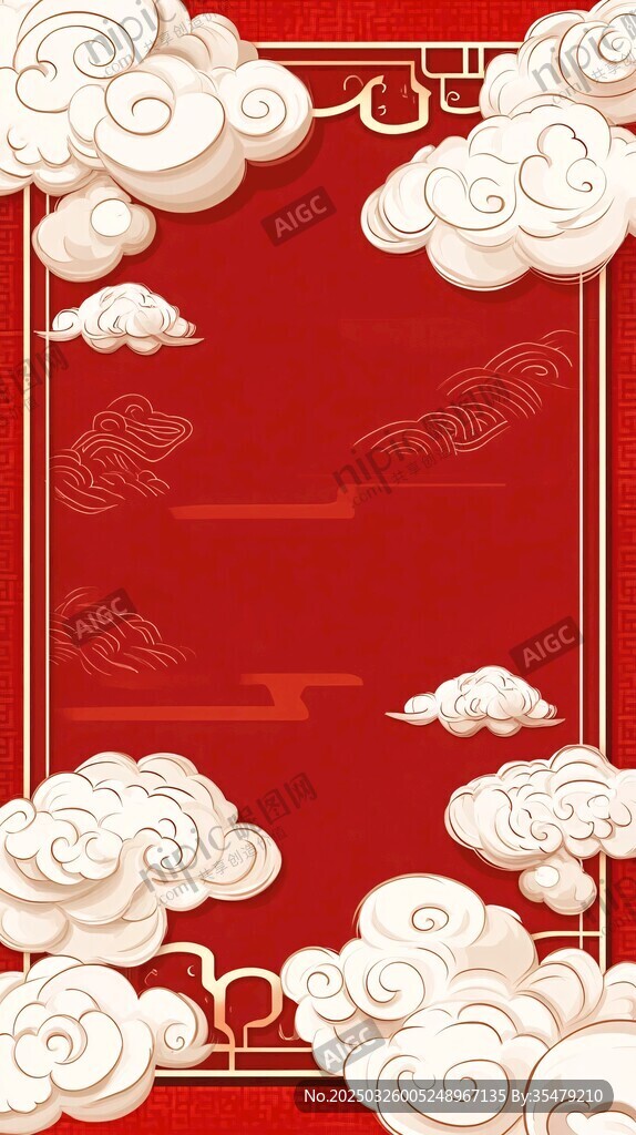 红色中式云纹边框背景图