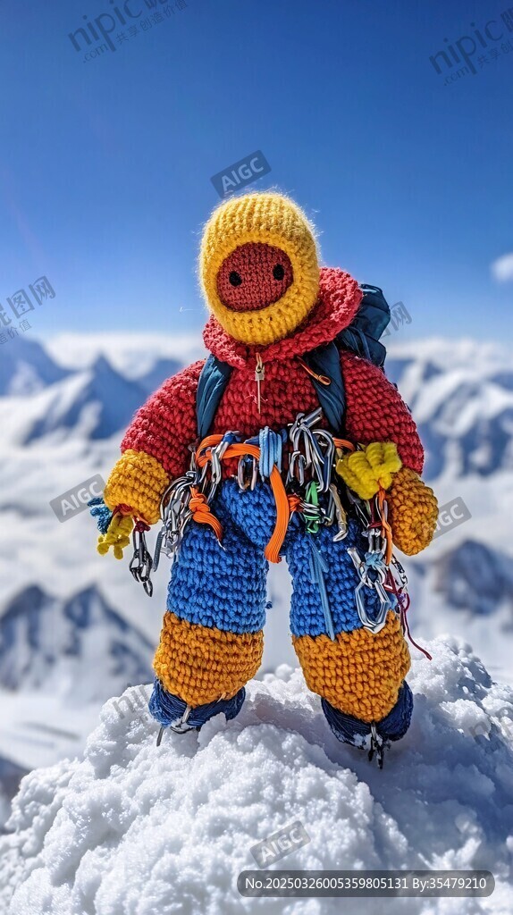毛线编织的可爱登山小玩偶