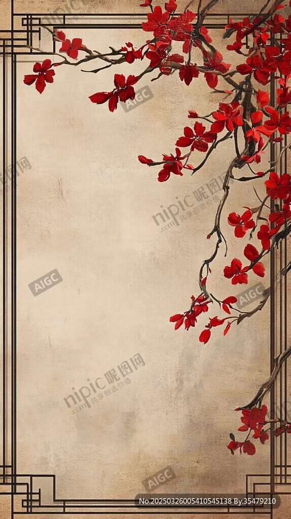 中式红枝复古风背景图