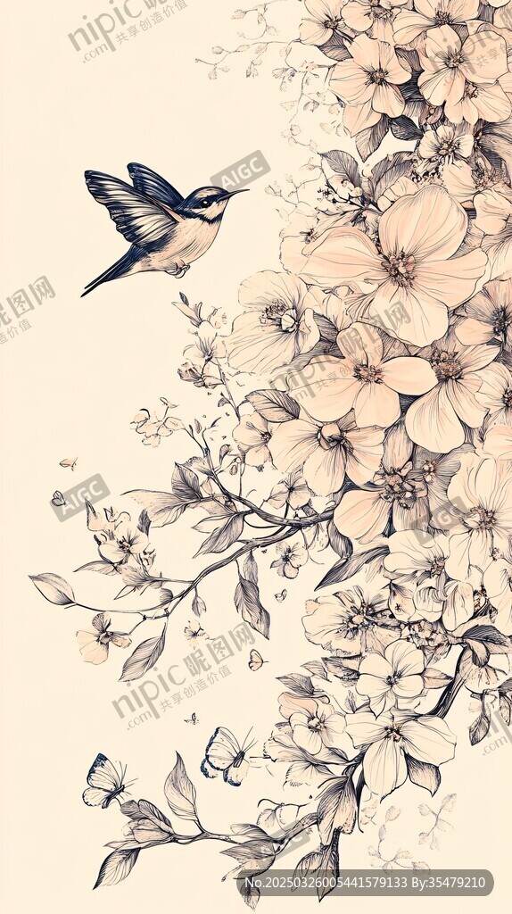 蜂鸟戏繁花