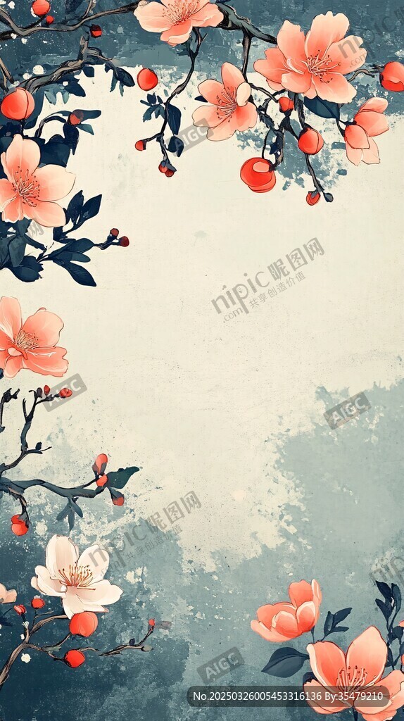 中式花卉边框背景图