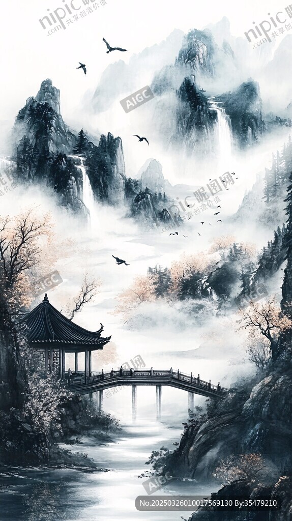 水墨山水间的古韵景致