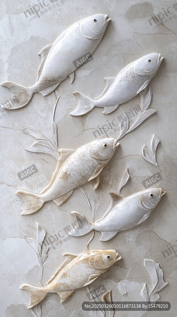 浮雕鱼群装饰艺术作品