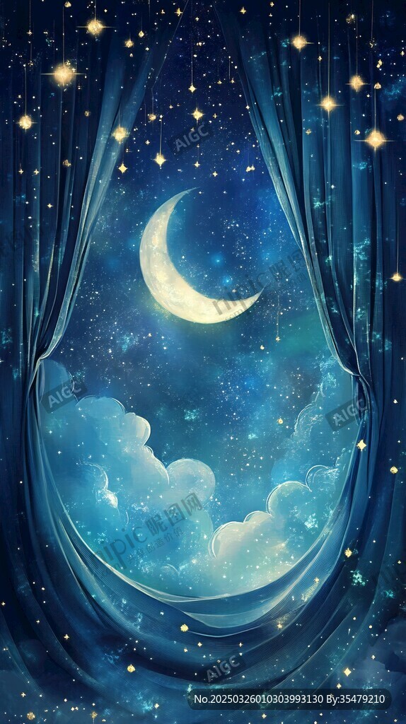 梦幻星空下的月牙之景