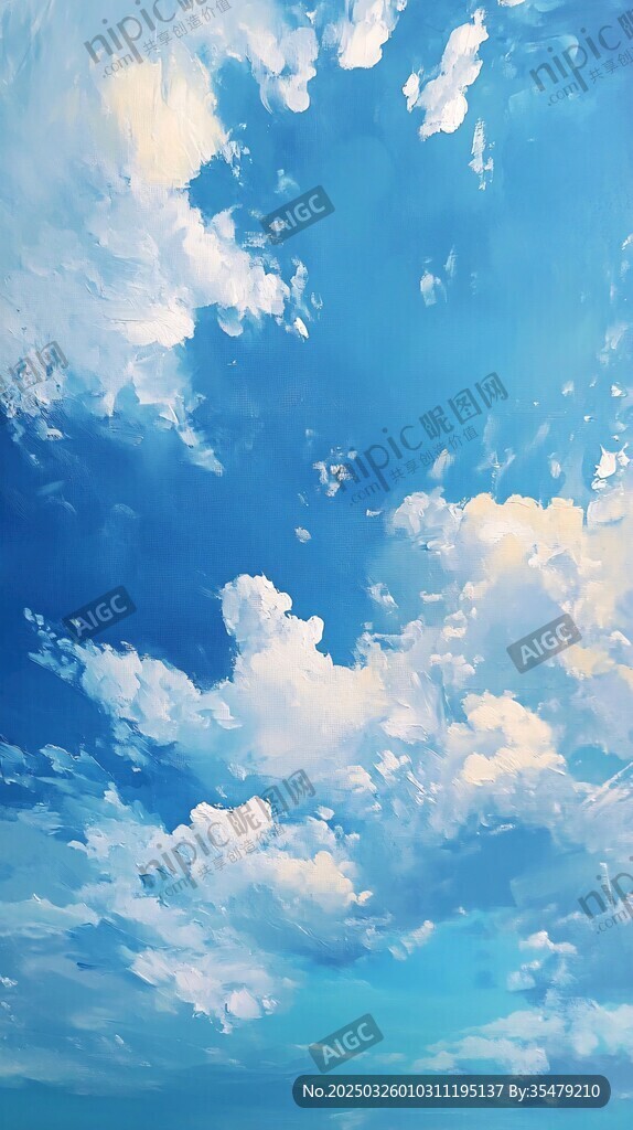 梦幻蓝天云朵绘画风景