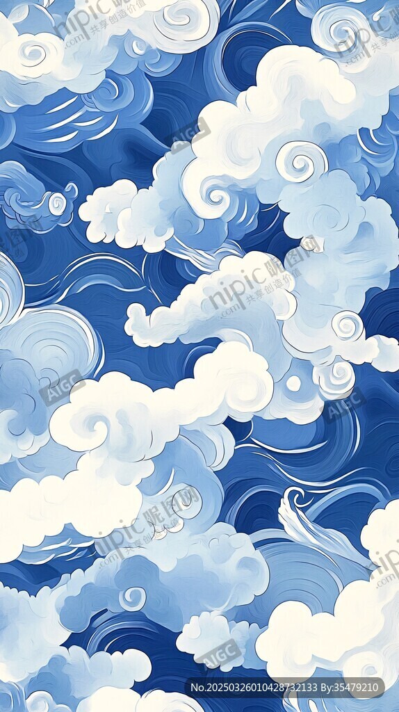 梦幻蓝白祥云图案背景