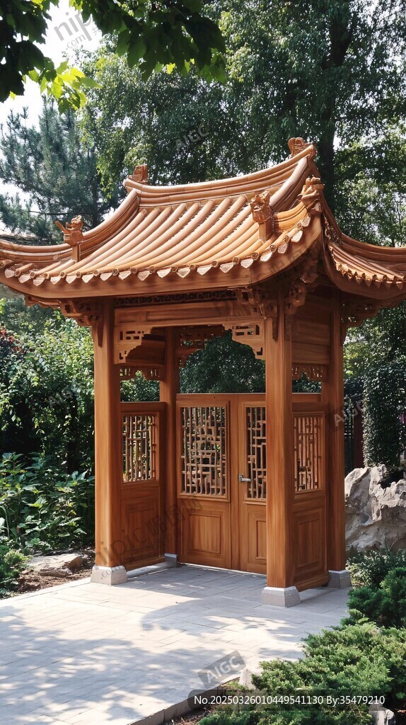 中式木质凉亭 园林景致