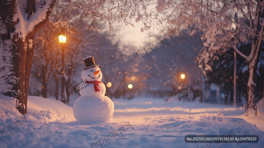 雪中小景 雪人静立的冬日浪漫