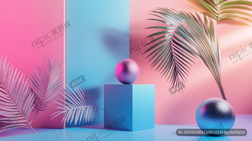 多彩几何与植物的创意组合