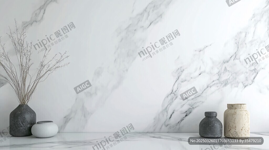 简约大理石背景的摆件陈列