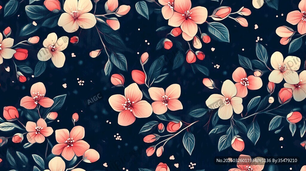 深色背景上的柔美花卉图案