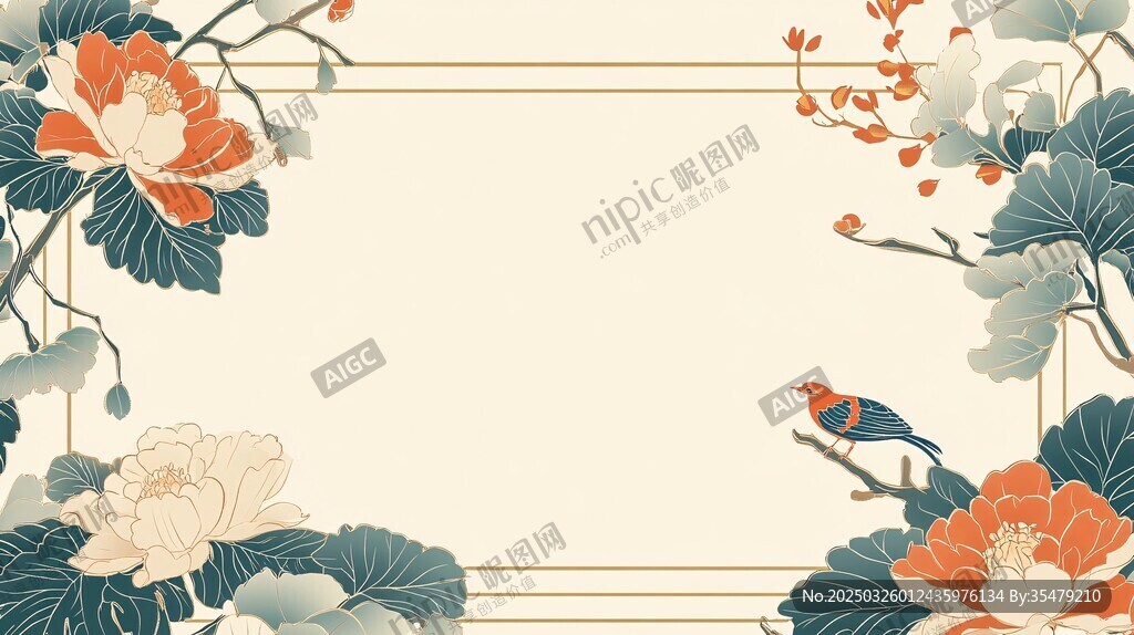 中式花鸟边框背景图
