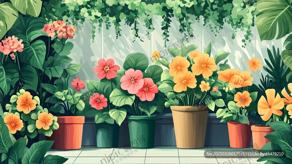 多彩盆栽装点清新绿植空间