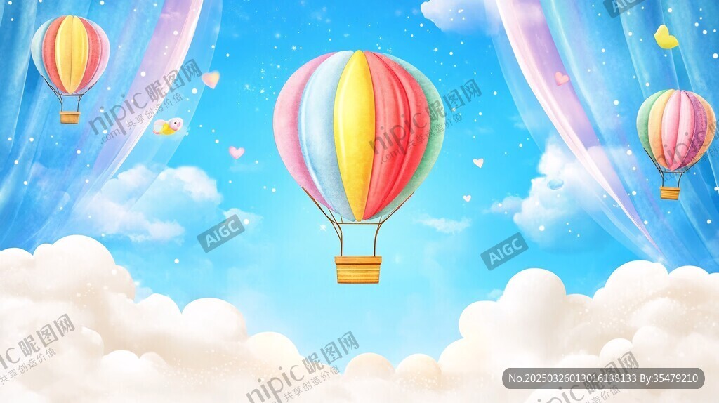 梦幻天空中的彩色热气球