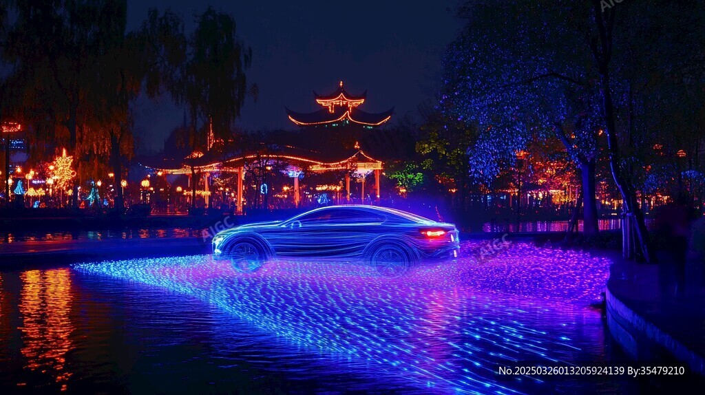 梦幻夜景中的炫酷光影汽车