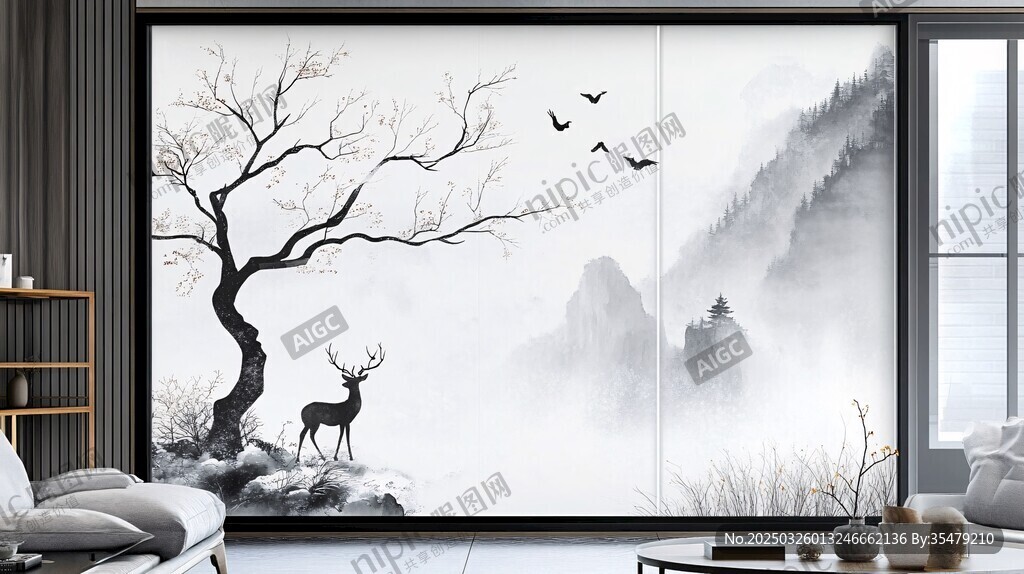 中式水墨风客厅山水装饰画