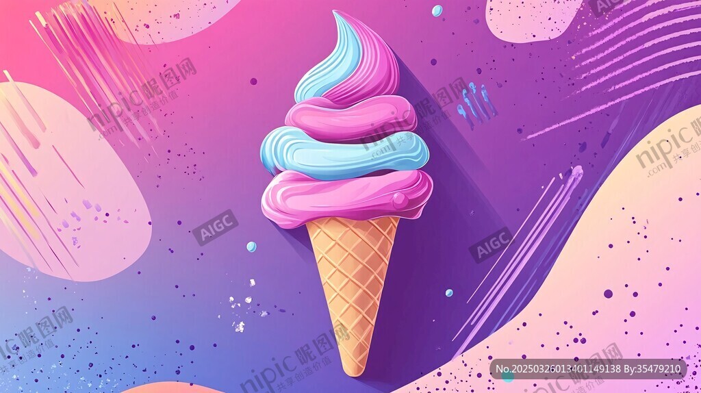 梦幻双色冰淇淋插画