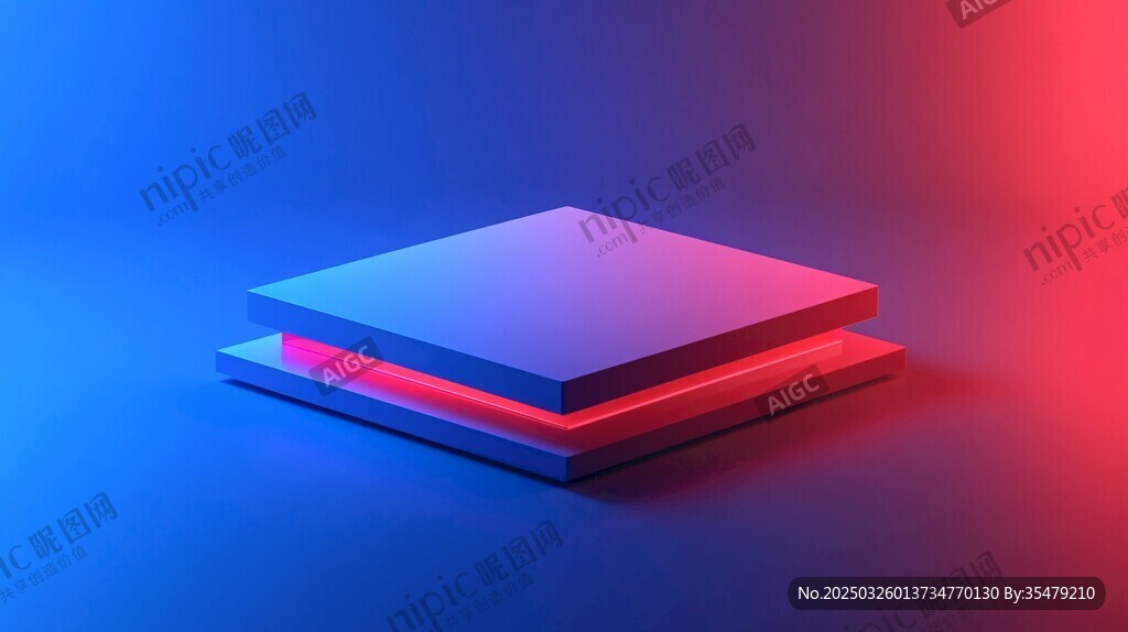 双色光效下的立体几何方块