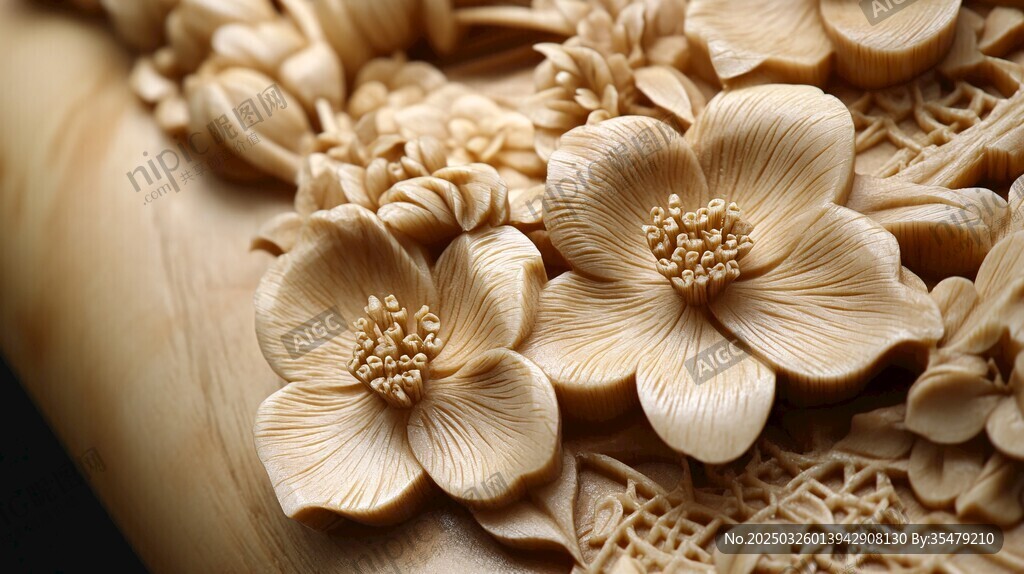 木雕花卉细节特写