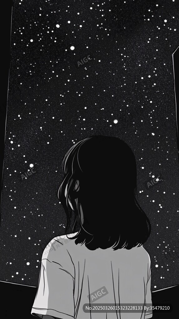 女孩凝望璀璨星空