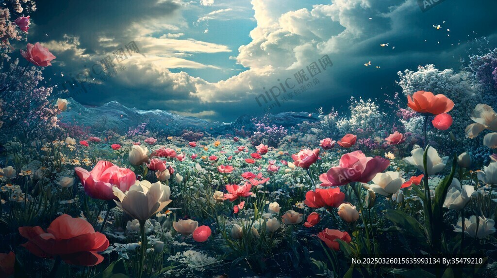 梦幻花海中的光影盛景