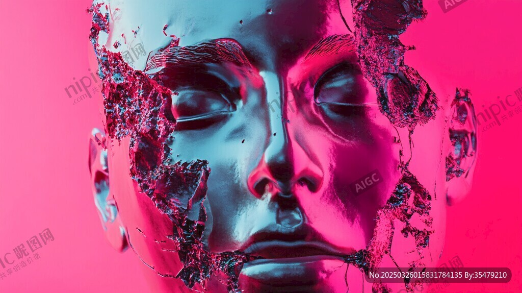 金属人脸的奇幻破碎效果