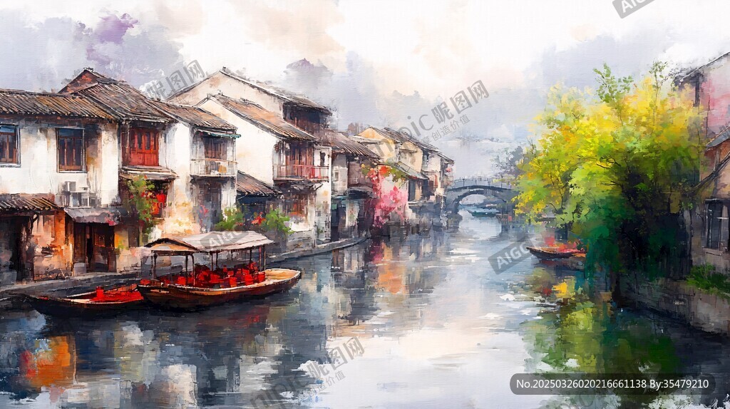 江南水乡古镇诗意风景图
