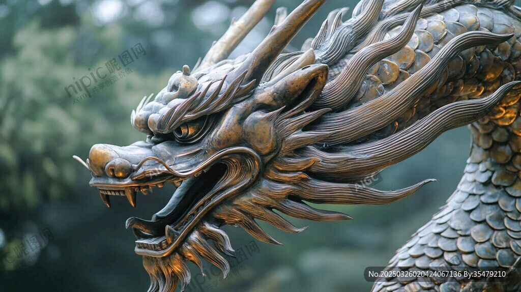 威严青铜龙雕像特写