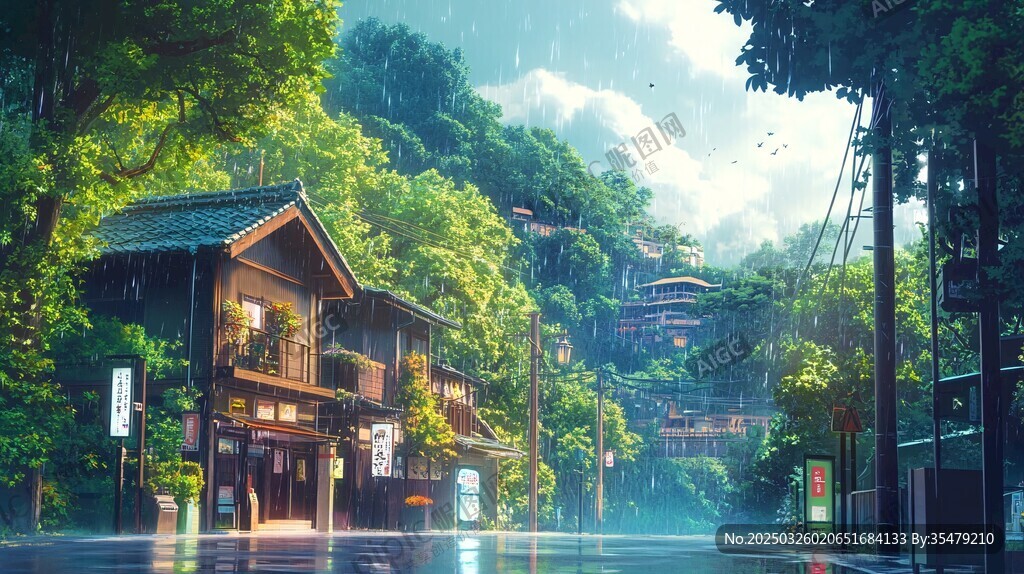 山林间的静谧古朴街道