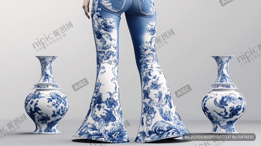 青花裤装与中式花瓶之美