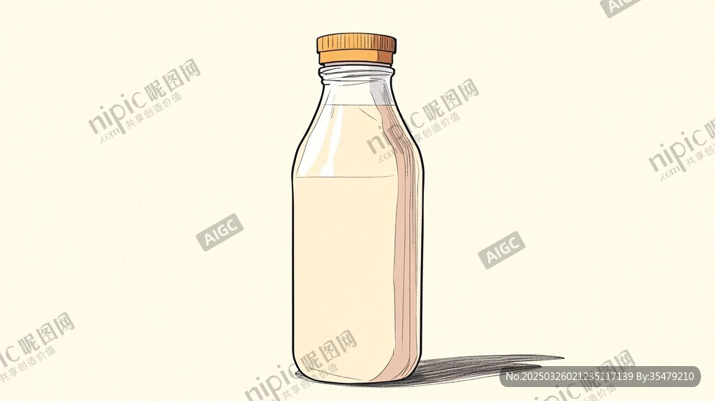 手绘瓶装牛奶插画