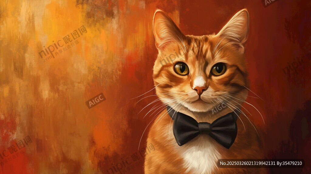 戴领结的橘猫艺术画像