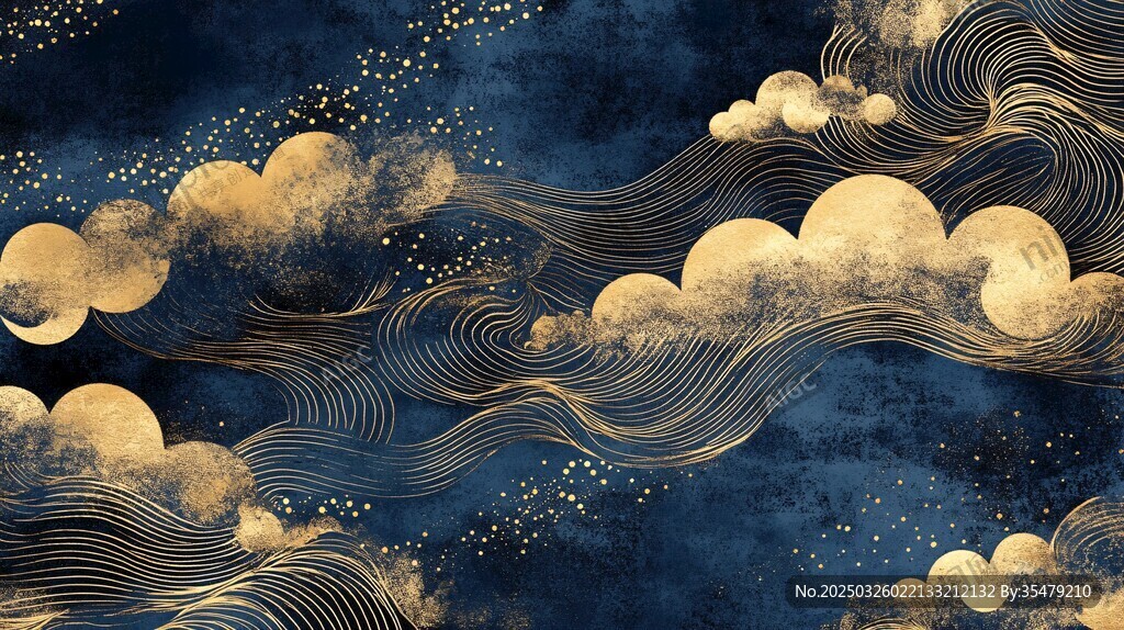 中式金云星空背景图案