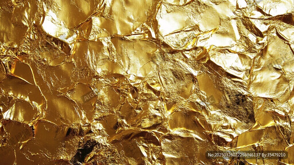 金色褶皱箔纸纹理特写