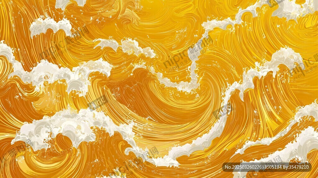 金黄海浪抽象艺术纹理图