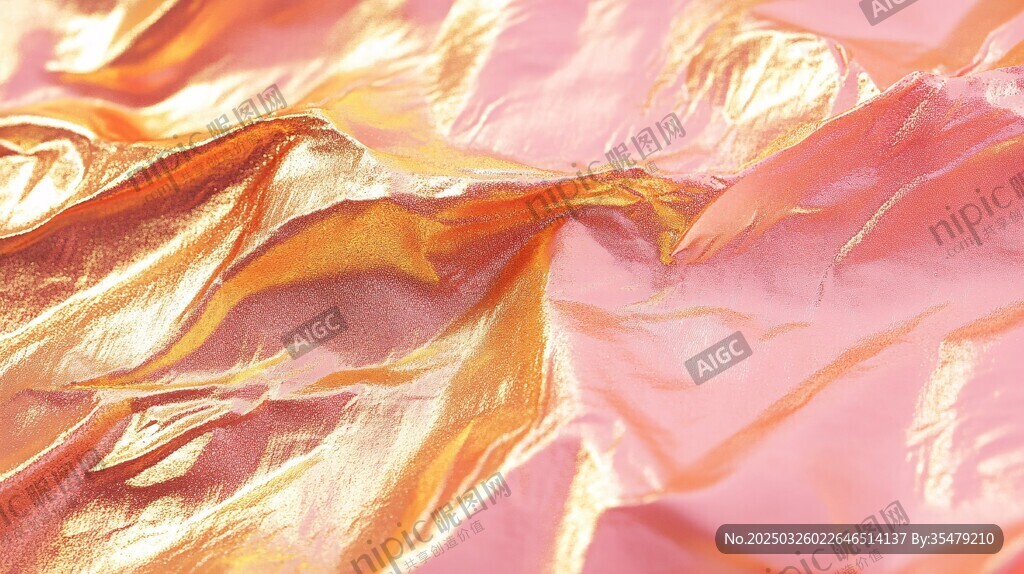 粉色金色褶皱光泽箔材质