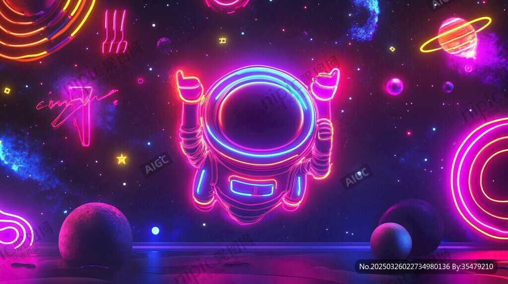 霓虹宇航员的梦幻太空场景