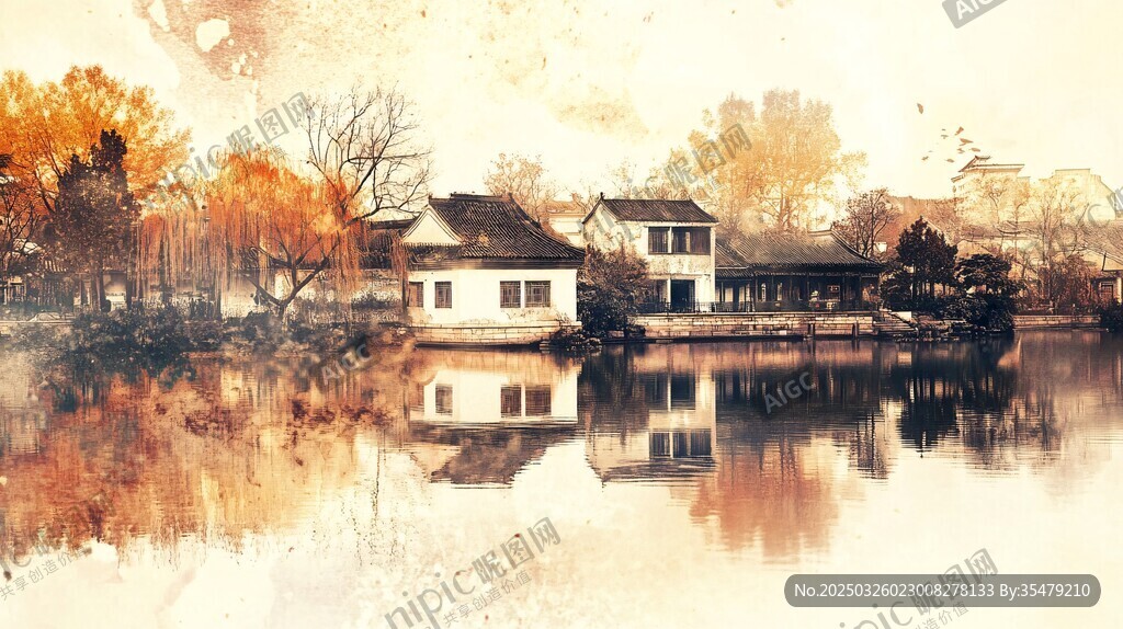 秋景水乡图