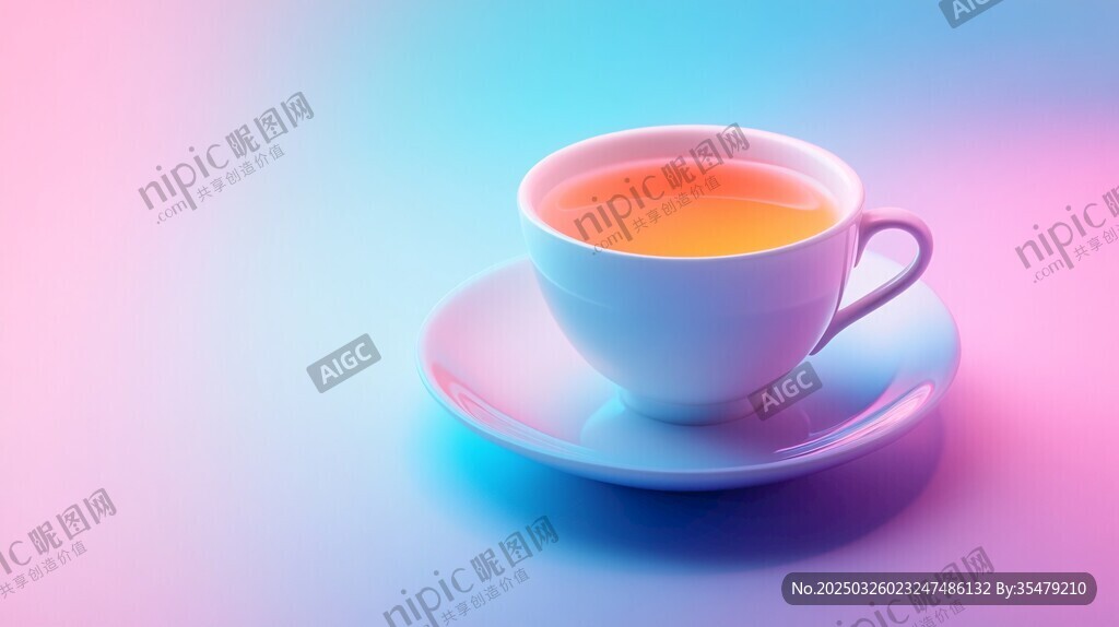 梦幻色彩中的温馨茶杯