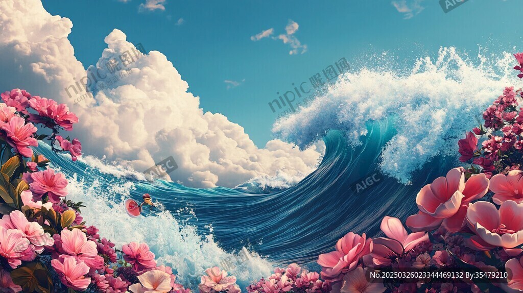海浪与繁花的梦幻邂逅