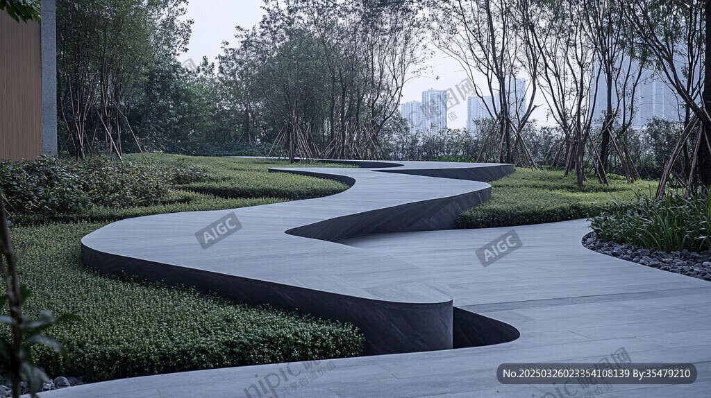 蜿蜒步道旁的绿意景观