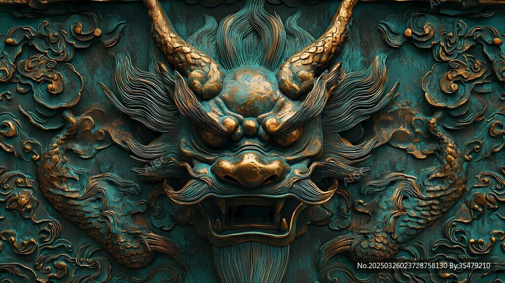 青铜龙首浮雕 尽显威严