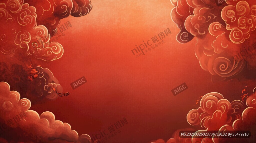 红色祥云中式背景画面