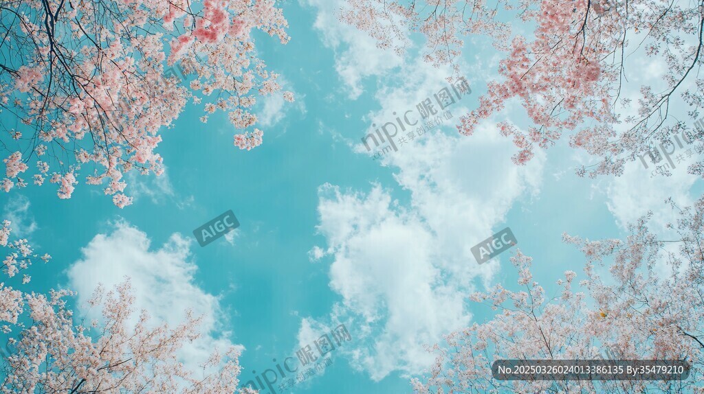 蓝天粉樱 春日浪漫景致