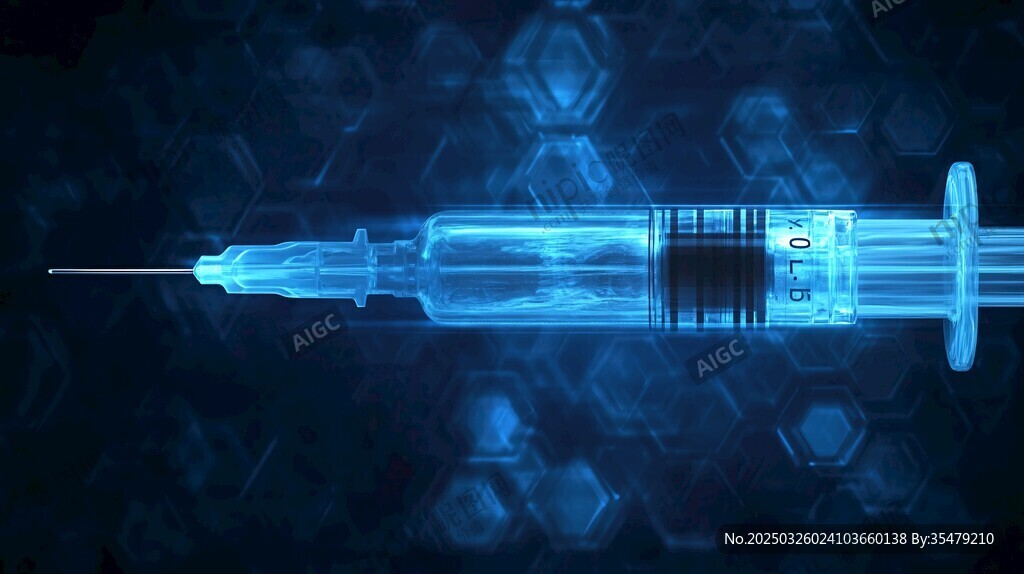 蓝色透明注射器科技感画面